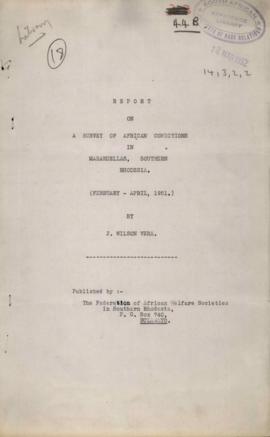 A Survey of African Conditions in Marandellas, Southern Rhodesia by Wilson Vera 