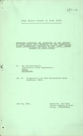 Memorandum concerning the withdrawal of the Republic of South Africa from membership of ILO submi...