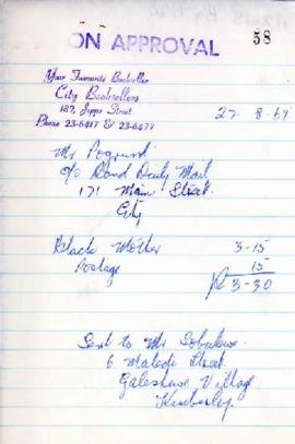 City Booksellers, Johannesburg: Invoice 58 for book for R3.30