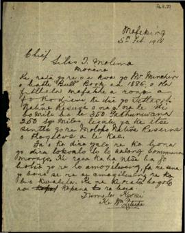 Letter addressed "Chief Silas T Molema"