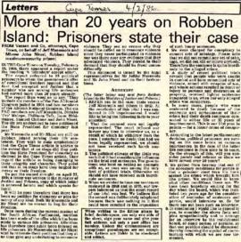 Cape Times: Cape Times: More than 20 years on Robben Island: Prisoners state their case