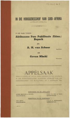 Afrikaanse Pers Publikasie (Edms) Beperk en A.M.van Schoor en Goven Mbeki in the Supreme Court of...