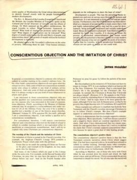 "Conscientious objection and the imitation of Christ" James moulder