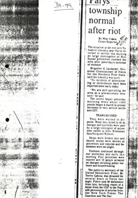 Press Cutting, Star, (16/7/1984) Parys Township Normal after Riot