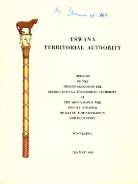 Tswana Territorial Authority: Opening of Second Session