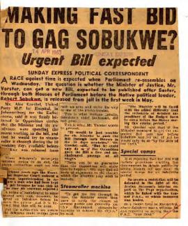 Sunday Express Political Correspondent: Making fast bid to gag Sobukwe? Urgent bill expected