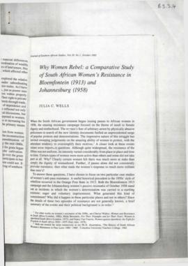 Why women rebel: a comparative study of South African women's resistance in Bloemfontein (1913) a...