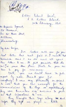 Robert Sobukwe: Letter to B Pogrund from Robben Island with typed transcript
