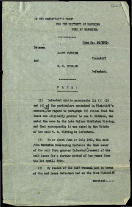 1925 March 10. James Fleming, plaintiff, and W G Bernard, defendant in dispute over lease, plaint...