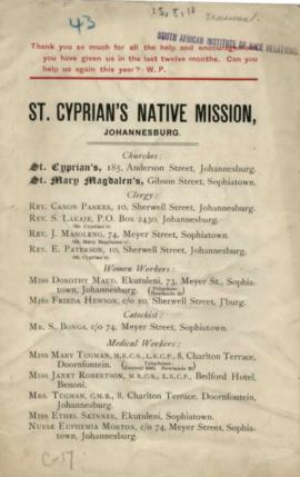 St. Cyprian's Native Mission, Johannesburg 
