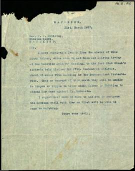 Letter addressed "Rev W W Shilling"