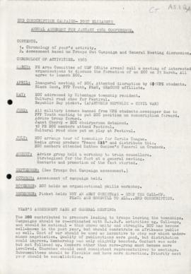 End Conscription Campaign Port Elizabeth: Annual Assessment for January 1986 Conference
