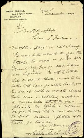 Letter addressed "Motlhomphegi Silas Molema"