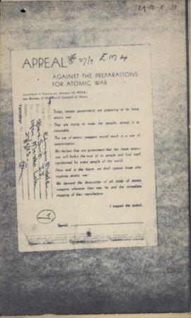 "Appeal against the Preparations for Atomic War"