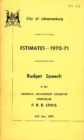 Estimates 1970 1971: budget speech by P.R.B. Lewis