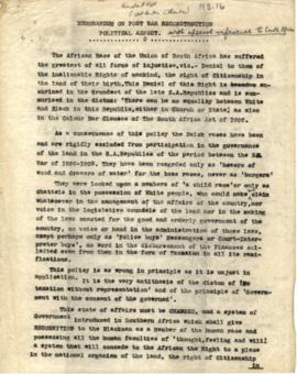 Atlantic Charter Memorandum on Post War Reconstruction Political Aspect
