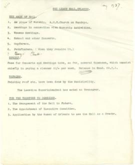 Informative document on the Use made of hall, Upkeep of the hall, Repairs and List for trustees t...