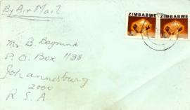 Stamped envelope addressed to B Pogrund, no return address