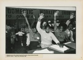 Delegates vote at the national launch of S.A.D.W.U. ( South African Domestic Workers' Union) - Ca...