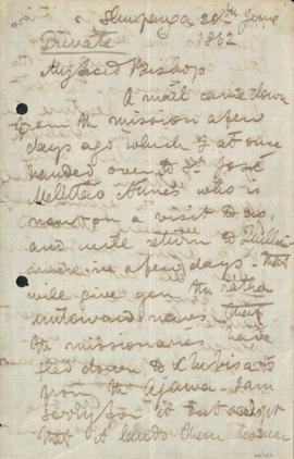 Autograph letter by David Livingstone to Bishop Gray, Shupunga