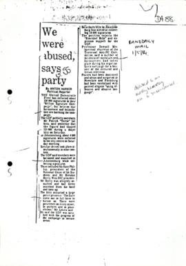 Press Cutting, RDM (1/5/1984): We were abused, says party