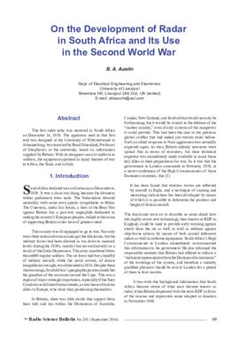 "On the Development of Radar in South Africa and Its Use in the Second World War"