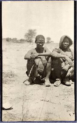 Two Bushman women sitting on the ground, Nossop